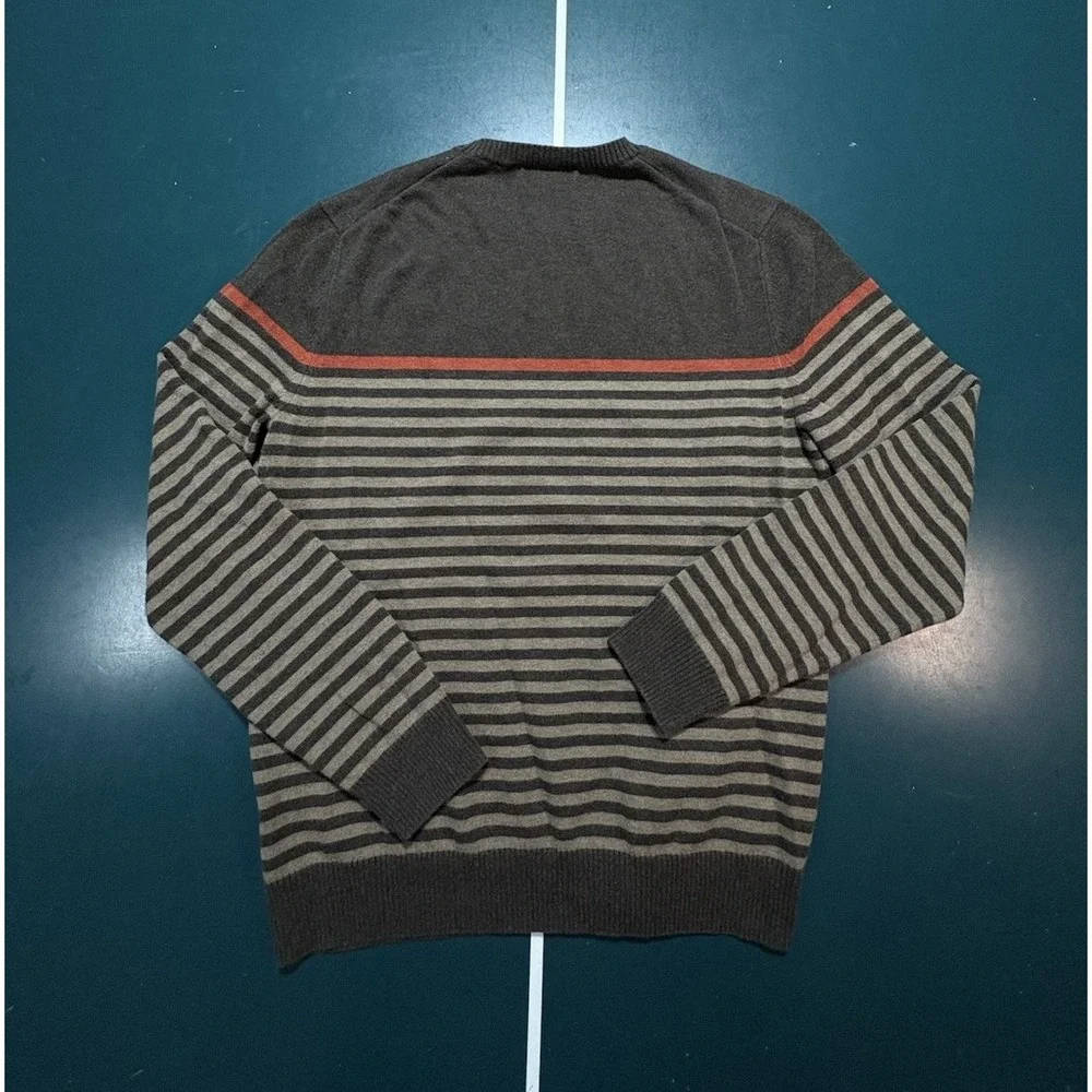 Banana Republic Sweater Men's Medium‎ Brown Striped Cotton Crewneck Pullover